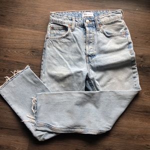 Zara High-Rise Mom Jeans Distressed Fade